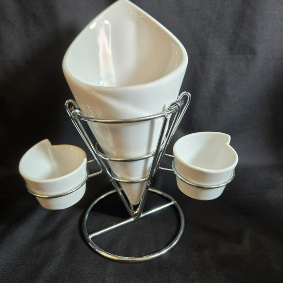 PAIR Gibson Table Compliments 4-Piece French Fry Appetizer Serving Set Ceramic - Picture 4 of 10